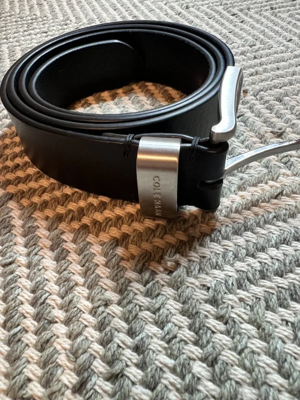 Cole Haan‎ Men's Black Genuine Leather Belt 40/100 Silver Keeper Buckle Dress